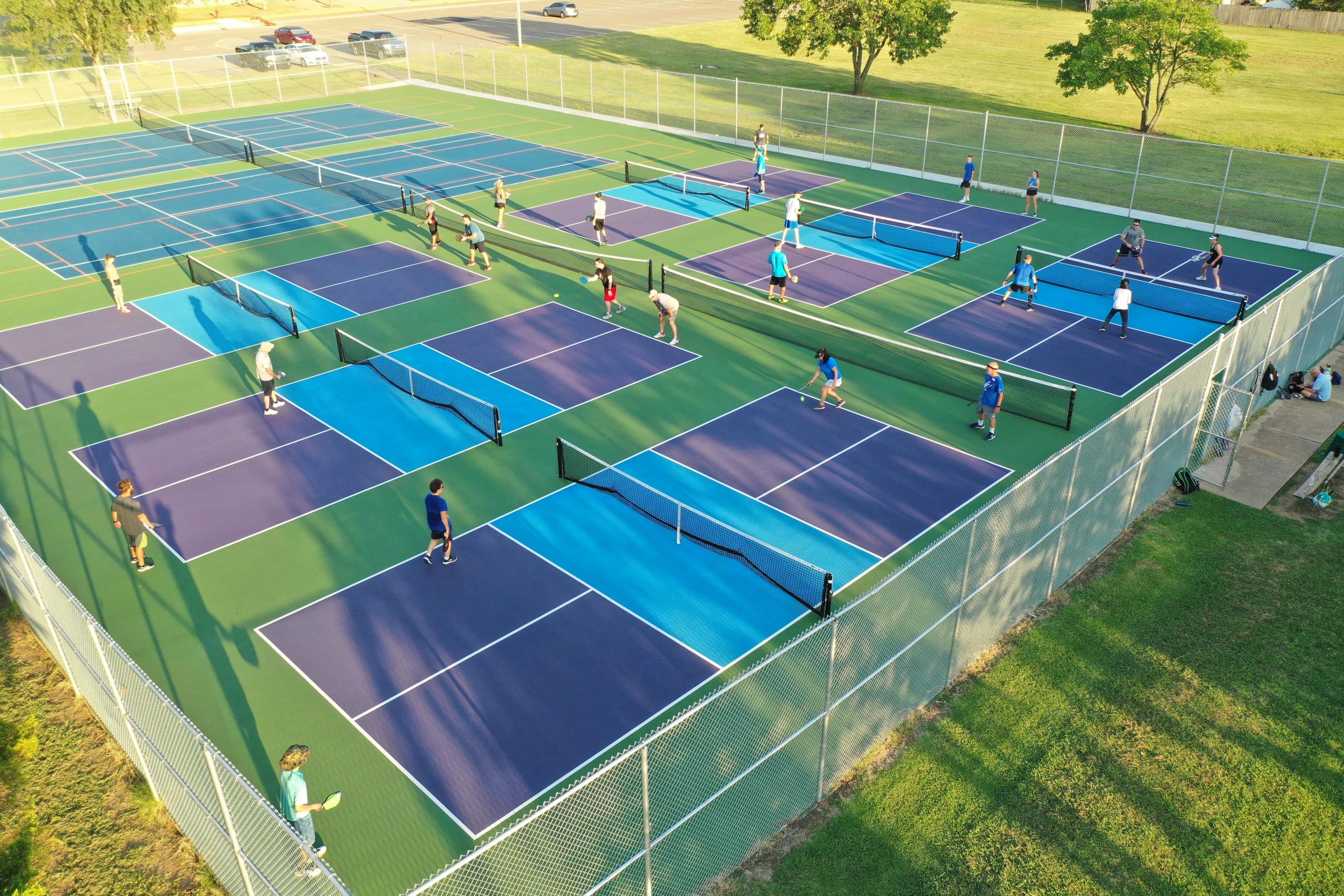 Pickleball Courts with an aerial view